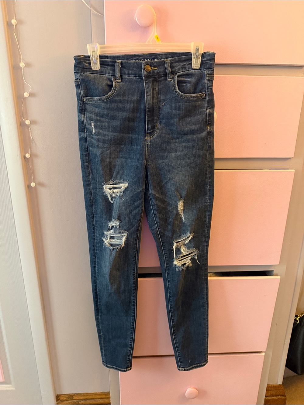 American Eagle Outfitters Dark Blue Distressed Skinny Jeans
